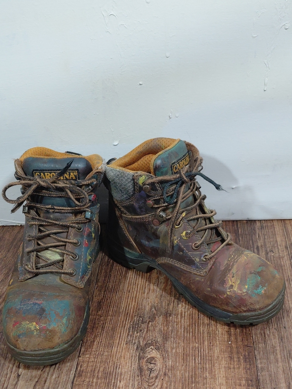 Carolina Women's Lace Up Waterproof Work Boots w/Multicolor Paint Splatter 6.5